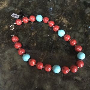 Vintage turquoise and coral ball necklace.